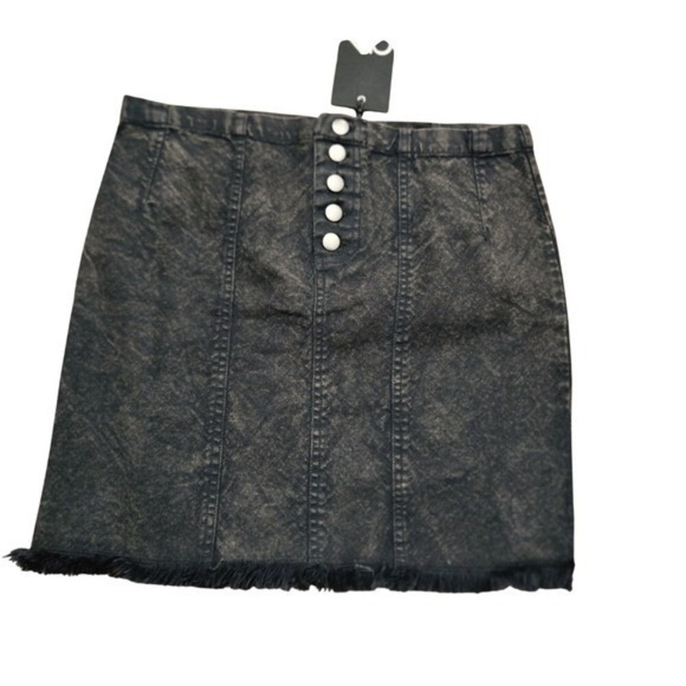 Chaser NWT Women Acid Wash Button Front Denim Mini Skirt Grey Frayed Hem Size M